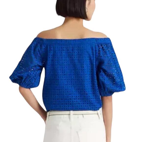 Lauren Ralph Lauren Eyelet Cotton Off The Shoulder Button Up Blouse SZ 2X Plus - Picture 2 of 7